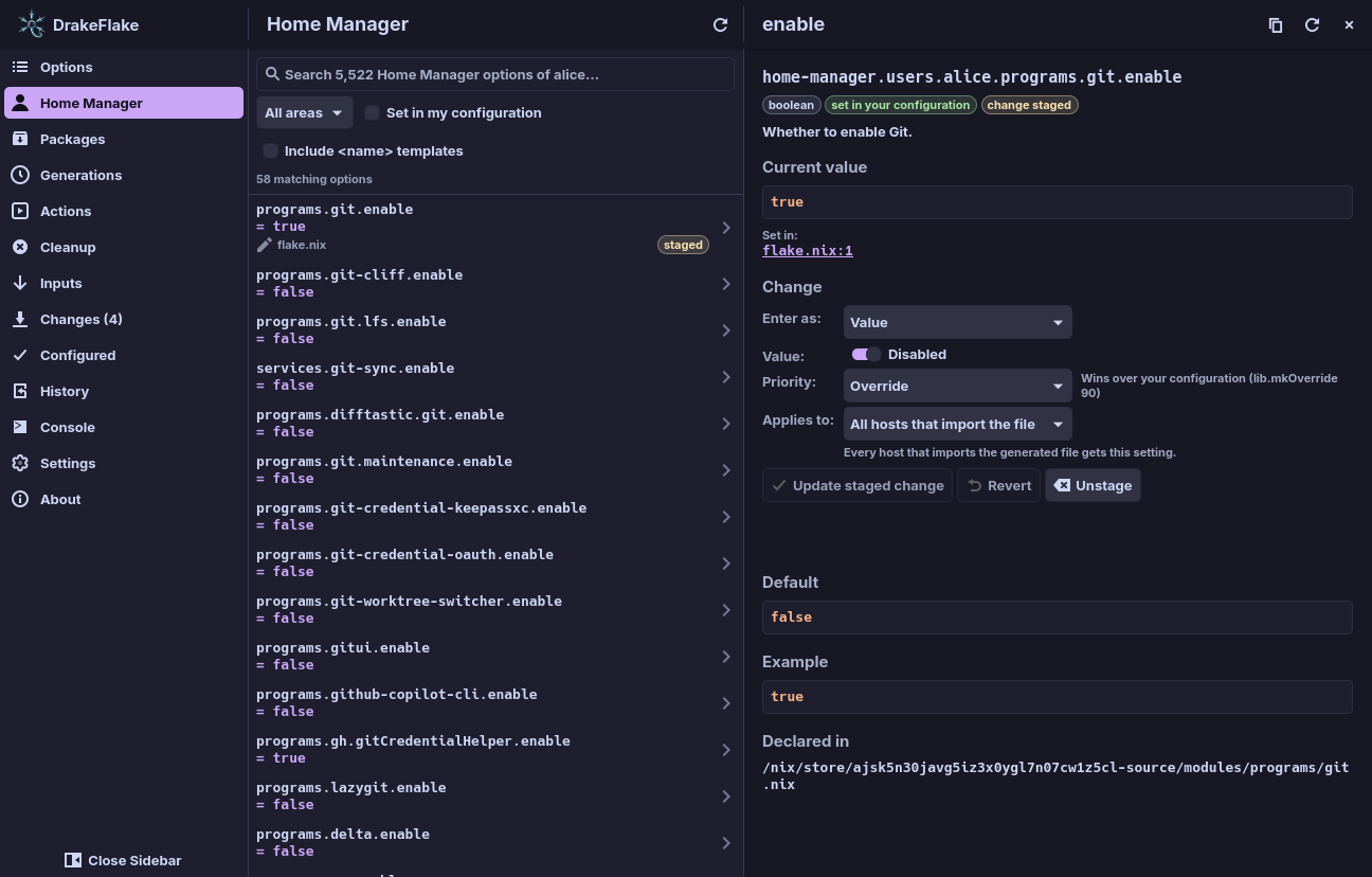 A Home Manager option of the user alice