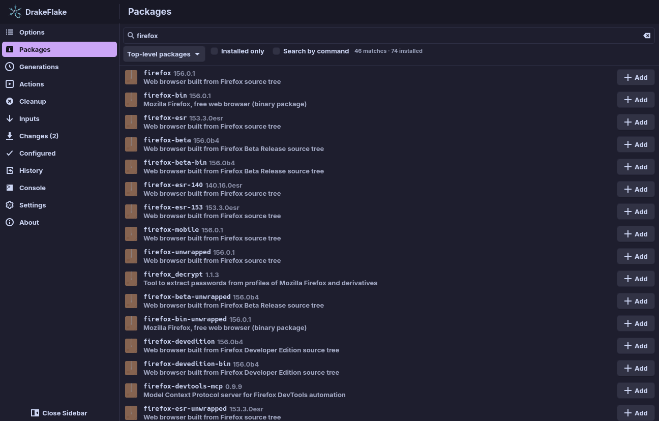 Searching packages for firefox