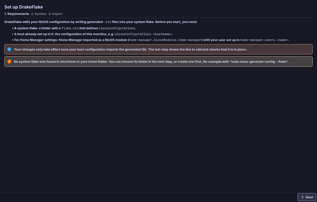 Step 1 of the setup assistant: requirements